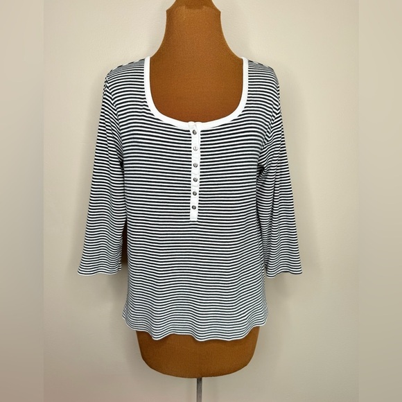 Chico's Tops - Chico's Black and White Striped Blouse 3/4 Length Sleeve Size Large